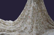 140 Grams Gold Sequins Heavy Floral Embroidery on Dyeable Viscose Georgette 44inch